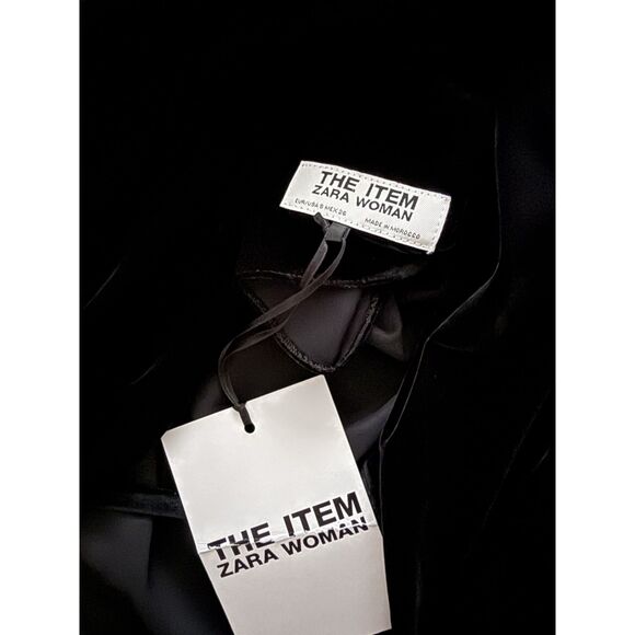 Zara Velvet Mini Dress S Black Open Back Embroidered - Picture 6 of 8